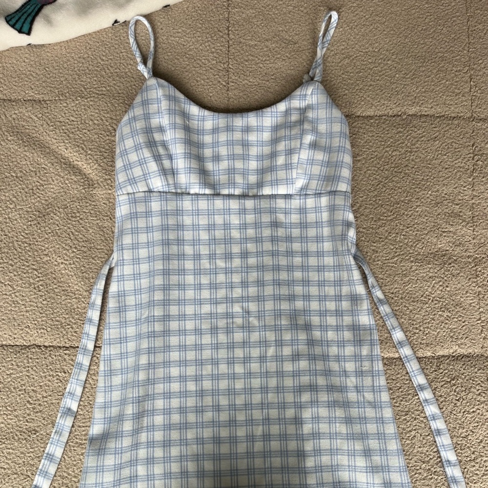 Light blue checkered mini dress size small